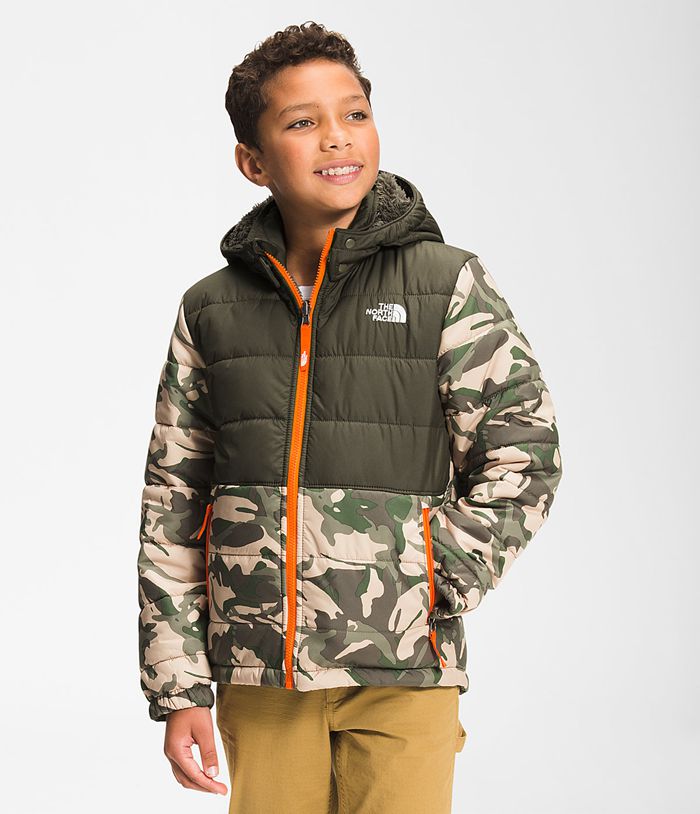 The North Face Boys Jacket Printed Reversible Mount Chimbo Full Zip Hooded 401WFSOHC - Green/Camo